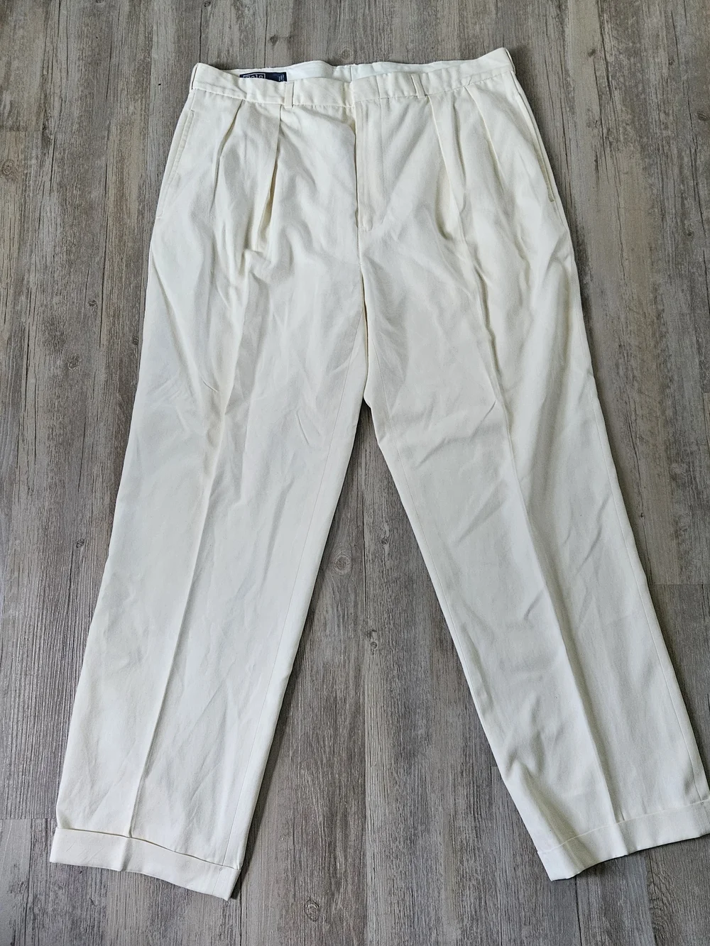 Vintage Polo Ralph Lauren Cream Silk Cotton Pleated Men's Dress Pants 36x32